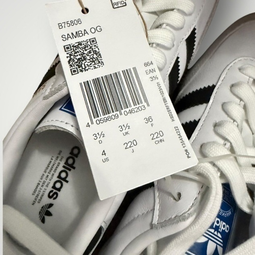 Adidas Samba OG Sneaker Women 5 (fits 6) White Leather Gum Sole Streetwear Retro - Picture 4 of 9